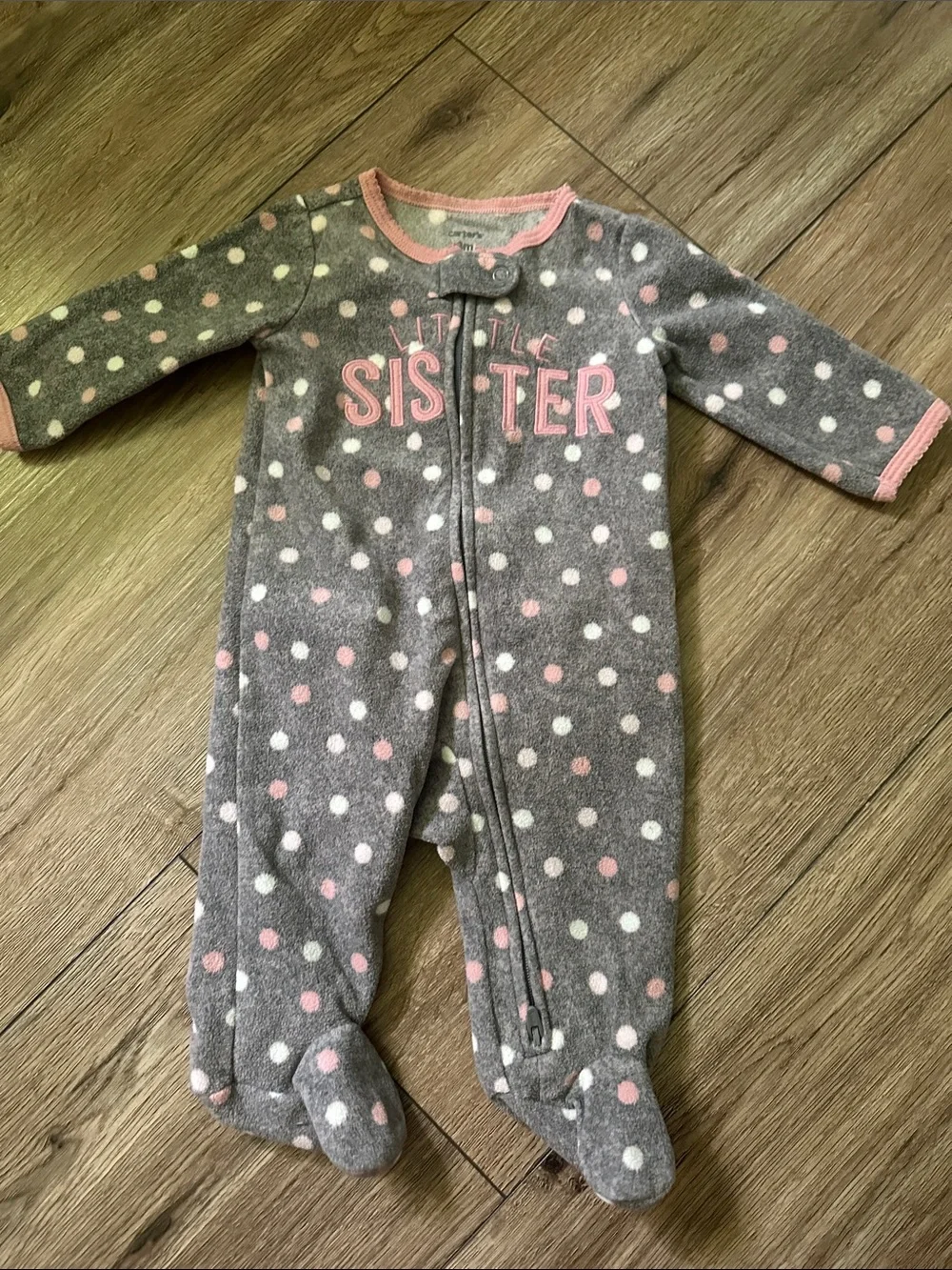 Carter's Gray Polka Dot Footie with Pink Accents - 